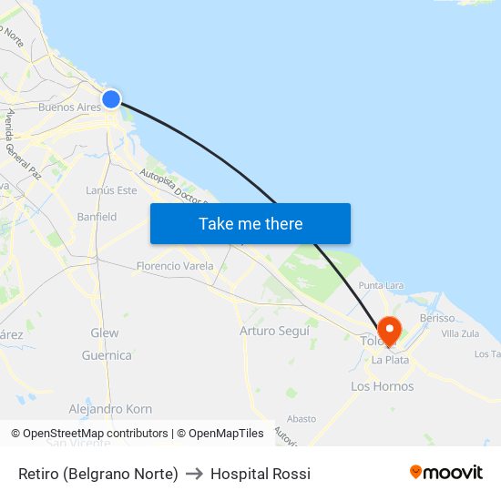 Retiro (Belgrano Norte) to Hospital Rossi map