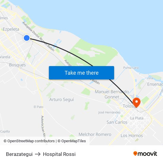 Berazategui to Hospital Rossi map