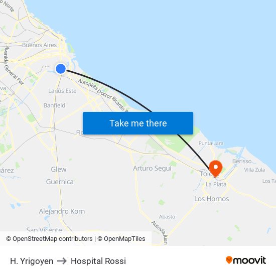 H. Yrigoyen to Hospital Rossi map