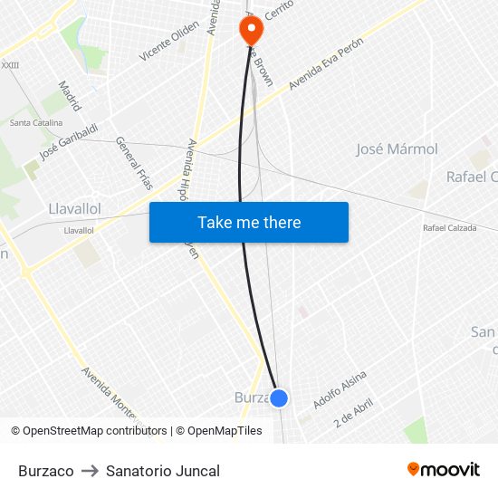 Burzaco to Sanatorio Juncal map