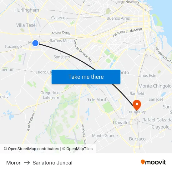 Morón to Sanatorio Juncal map