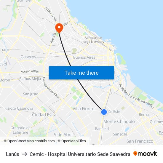 Lanús to Cemic - Hospital Universitario Sede Saavedra map