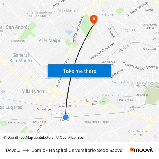 Devoto to Cemic - Hospital Universitario Sede Saavedra map