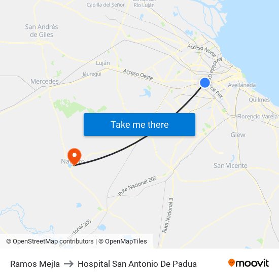 Ramos Mejía to Hospital San Antonio De Padua map