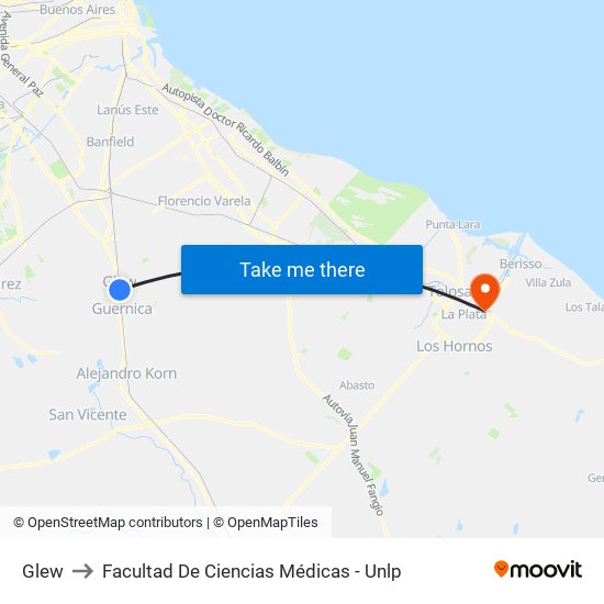Glew to Facultad De Ciencias Médicas - Unlp map