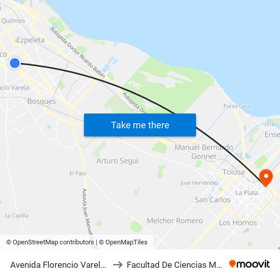 Avenida Florencio Varela Y Calle 101 to Facultad De Ciencias Médicas - Unlp map