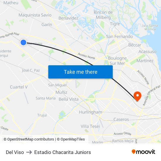 Del Viso to Estadio Chacarita Juniors map