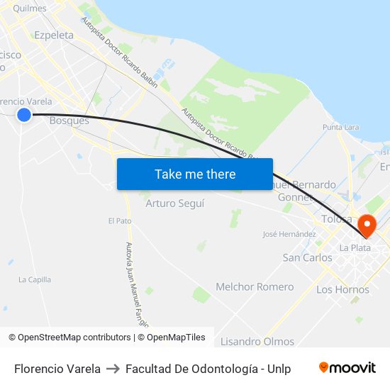 Florencio Varela to Facultad De Odontología - Unlp map