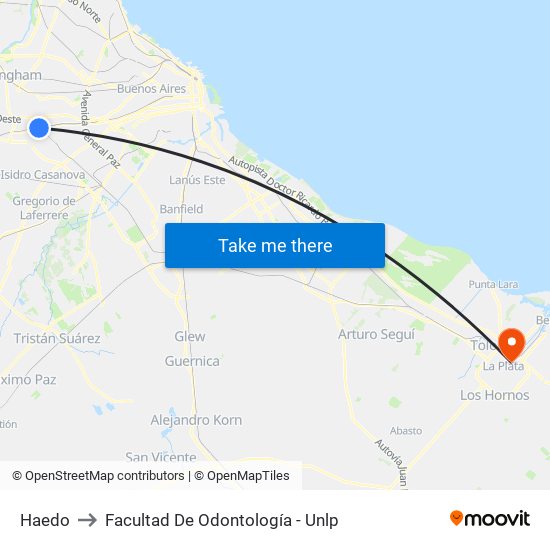Haedo to Facultad De Odontología - Unlp map