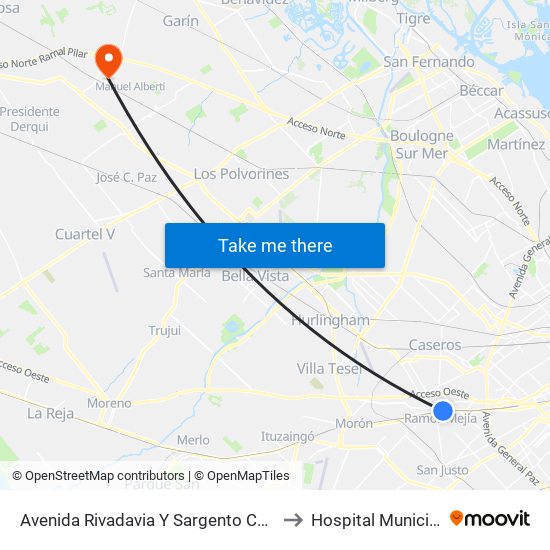 Avenida Rivadavia Y Sargento Cabral to Hospital Municipal map