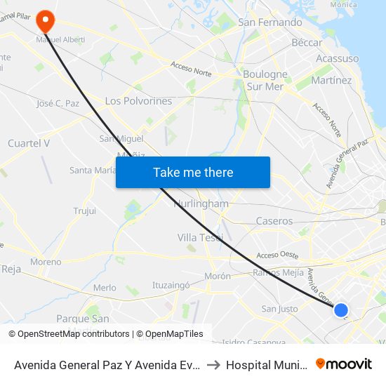 Avenida General Paz Y Avenida Eva Perón to Hospital Municipal map