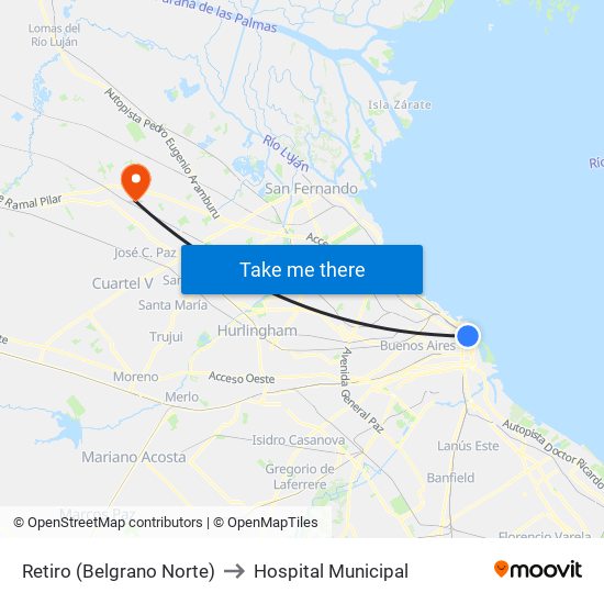 Retiro (Belgrano Norte) to Hospital Municipal map