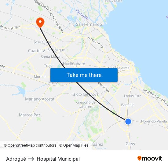 Adrogué to Hospital Municipal map