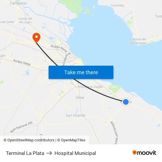 Terminal La Plata to Hospital Municipal map