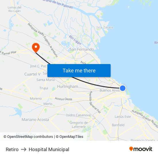 Retiro to Hospital Municipal map
