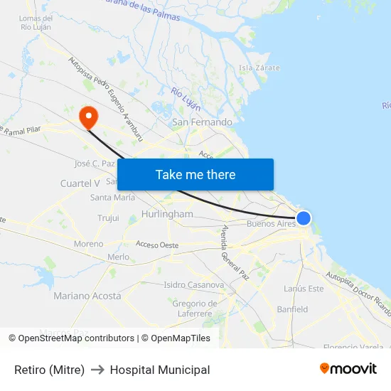 Retiro (Mitre) to Hospital Municipal map