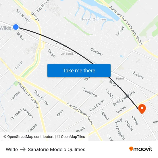 Wilde to Sanatorio Modelo Quilmes map