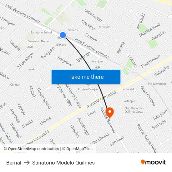 Bernal to Sanatorio Modelo Quilmes map
