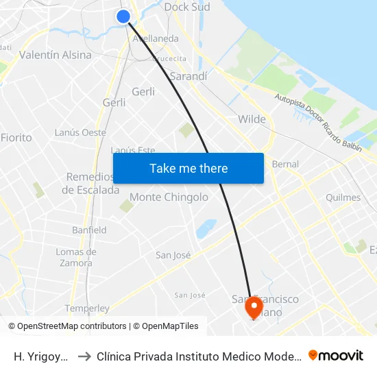 H. Yrigoyen to Clínica Privada Instituto Medico Modelo map