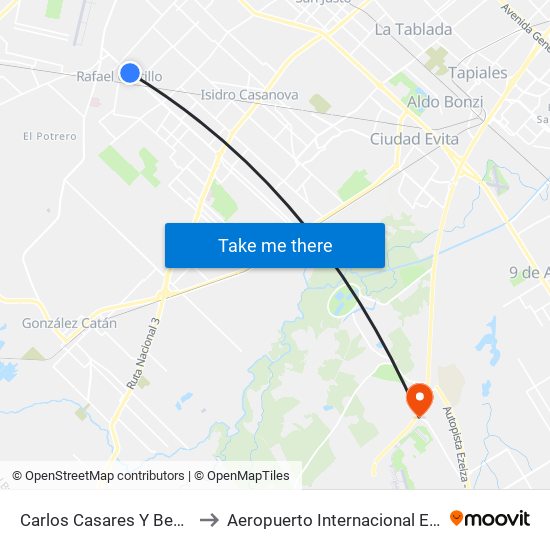Carlos Casares Y Beazley to Aeropuerto Internacional Ezeiza map
