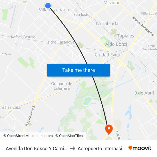 Avenida Don Bosco Y Camino De Cintura to Aeropuerto Internacional Ezeiza map