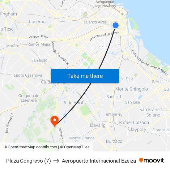 Plaza Congreso (7) to Aeropuerto Internacional Ezeiza map