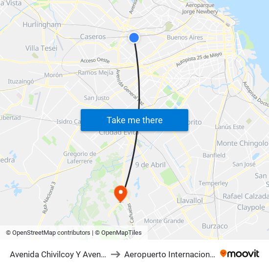 Avenida Chivilcoy Y Avenida Beiró to Aeropuerto Internacional Ezeiza map