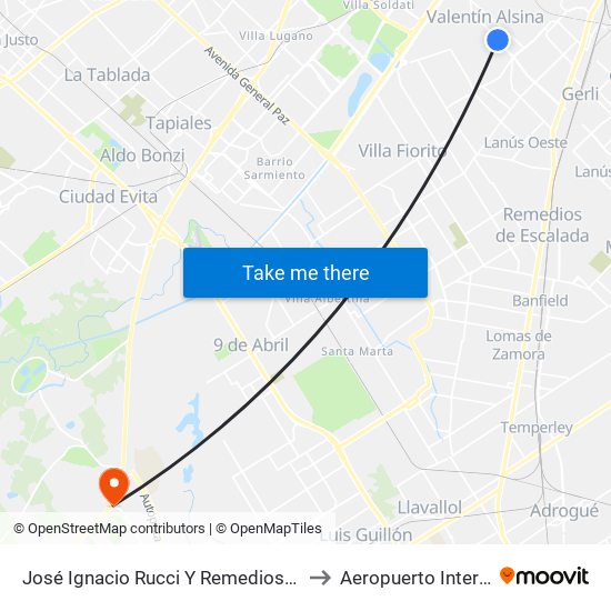 José Ignacio Rucci Y Remedios De Escalada De San Martín to Aeropuerto Internacional Ezeiza map