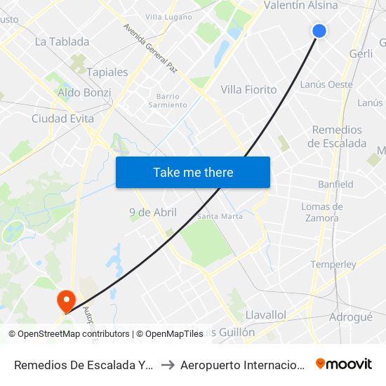 Remedios De Escalada Y  Rivadavia to Aeropuerto Internacional Ezeiza map