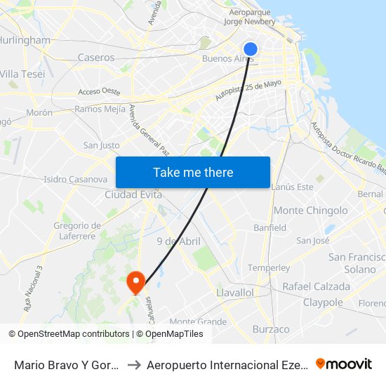 Mario Bravo Y Gorriti to Aeropuerto Internacional Ezeiza map