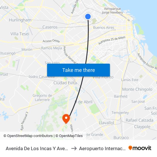 Avenida De Los Incas Y Avenida Triunvirato to Aeropuerto Internacional Ezeiza map
