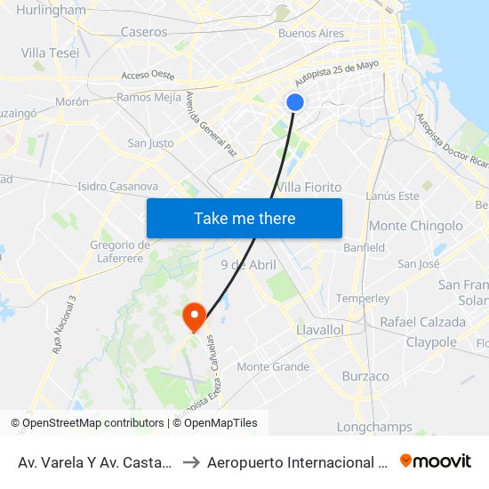 Av. Varela Y Av. Castañares to Aeropuerto Internacional Ezeiza map