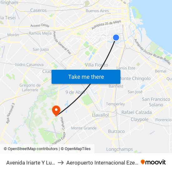 Avenida Iriarte Y Luna to Aeropuerto Internacional Ezeiza map