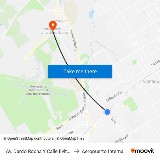 Av. Dardo Rocha Y Calle Evita (Est. El Jagüel) to Aeropuerto Internacional Ezeiza map