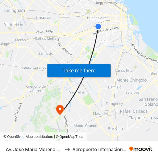 Av. José María Moreno Y Rosario to Aeropuerto Internacional Ezeiza map