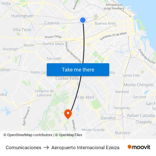 Comunicaciones to Aeropuerto Internacional Ezeiza map