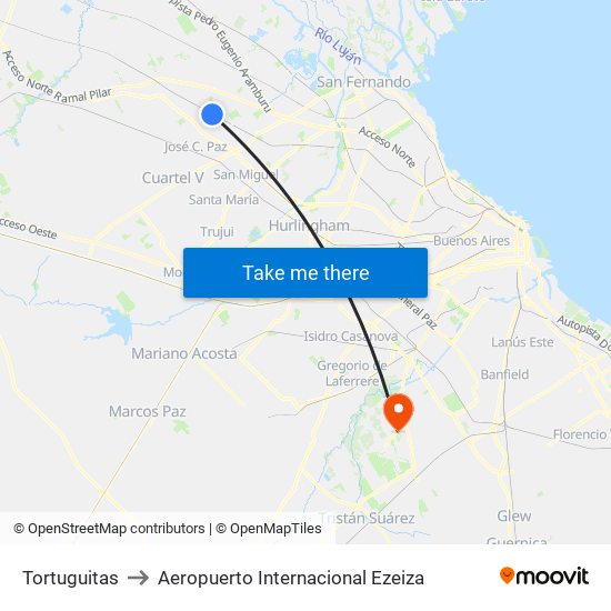 Tortuguitas to Aeropuerto Internacional Ezeiza map