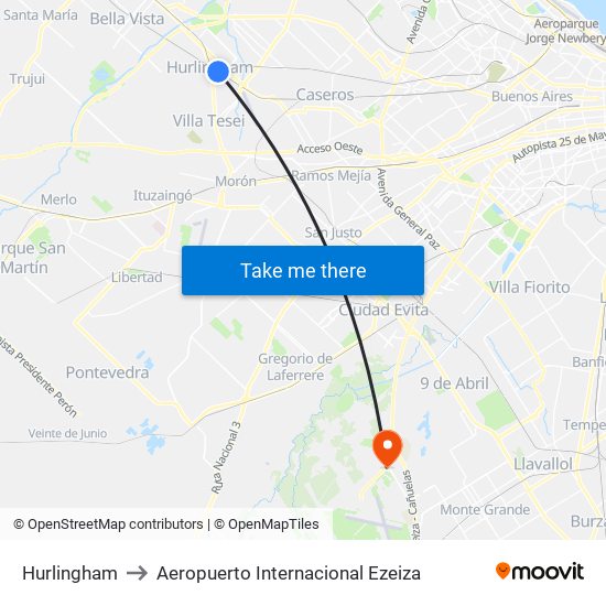 Hurlingham to Aeropuerto Internacional Ezeiza map