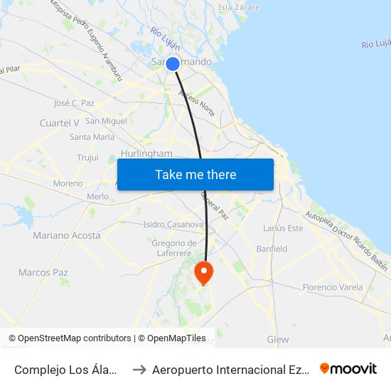 Complejo Los Álamos to Aeropuerto Internacional Ezeiza map