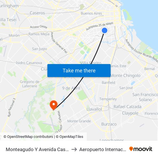 Monteagudo Y Avenida Caseros (91 - 150) to Aeropuerto Internacional Ezeiza map