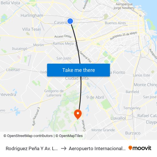 Rodriguez Peña Y Av. La Plata to Aeropuerto Internacional Ezeiza map