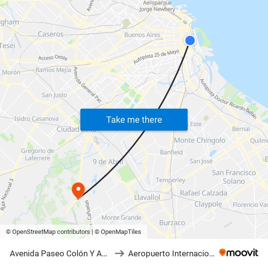 Avenida Paseo Colón Y Adolfo Alsina to Aeropuerto Internacional Ezeiza map