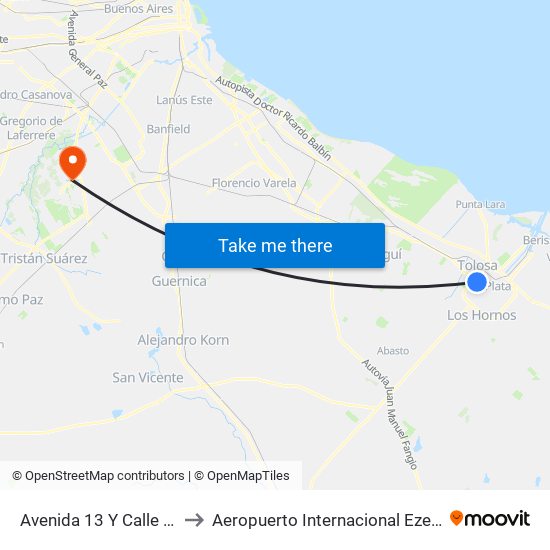 Avenida 13 Y Calle 34 to Aeropuerto Internacional Ezeiza map