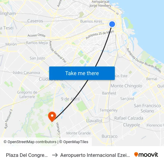 Plaza Del Congreso to Aeropuerto Internacional Ezeiza map