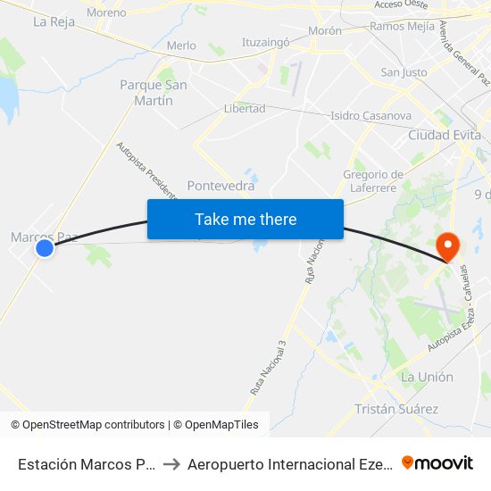 Estación Marcos Paz to Aeropuerto Internacional Ezeiza map