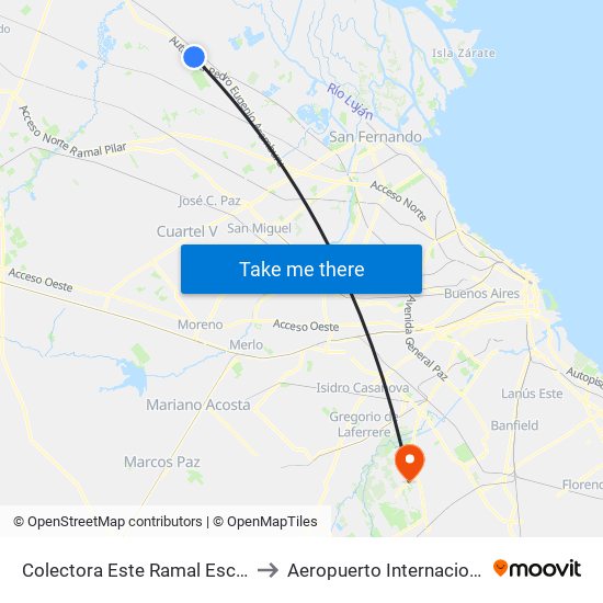 Colectora Este Ramal Escobar, 1625 to Aeropuerto Internacional Ezeiza map