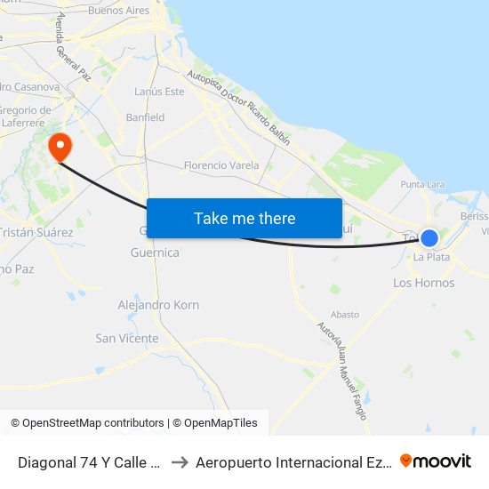 Diagonal 74 Y Calle 120 to Aeropuerto Internacional Ezeiza map