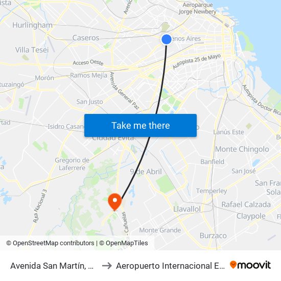 Avenida San Martín, 2163 to Aeropuerto Internacional Ezeiza map