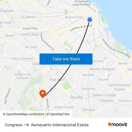 Congreso to Aeropuerto Internacional Ezeiza map