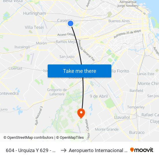 604 - Urquiza Y 629 - México to Aeropuerto Internacional Ezeiza map